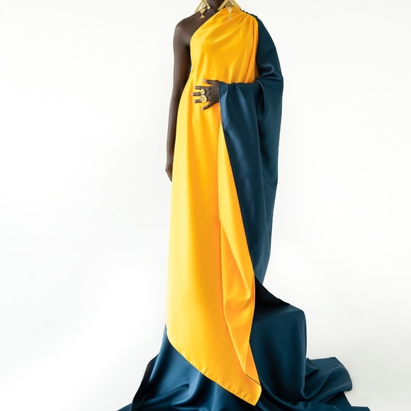 Elegant Yellow and Blue Prom Dress - Picture 1 of 15